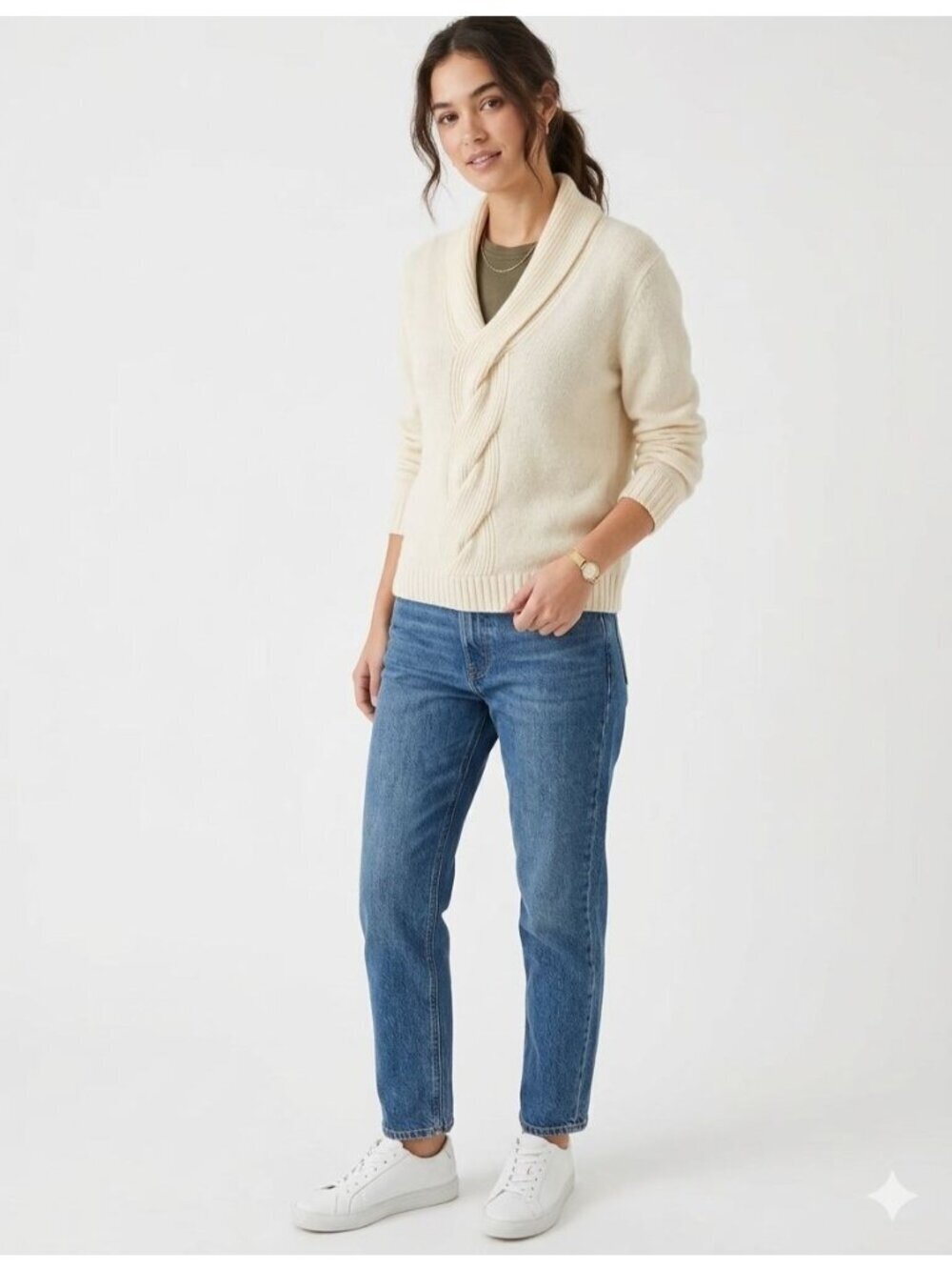 Lauren Ralph Lauren Cream Old Money Timeless Sweater Large Wool